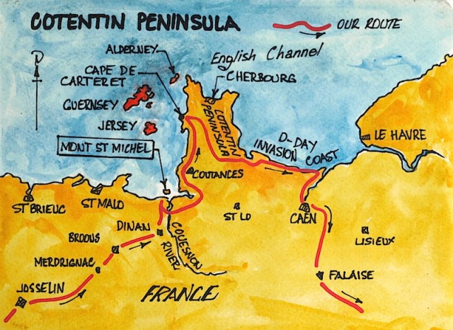 Map showing the Channel Isles and the Cotentin Peninsula