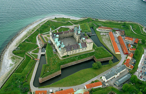 Aerial view of Kronborg Castle via Wikipedia. Image details: Released under GNU Free Documentation Licence H.C. Steensen. Uploader Dr Spcif. 