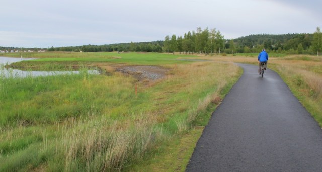 Riding on a bike path in rural Sweden. 