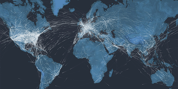 Map showing planes in the sky at one moment in time. Image credit: Guardian and Flightstats via Jo Nova: Sceptical Science for dissident thinkers. 