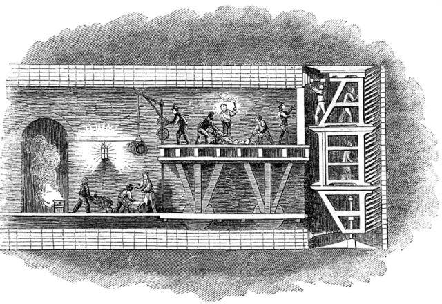 Diagram of Brunel’s tunnelling machine. Image in the public domain via Wikipedia. 