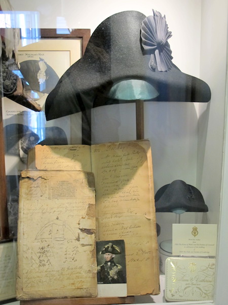 The original Lock and Co order book in which Nelson drew the bicorn he wanted made and above is a replica.