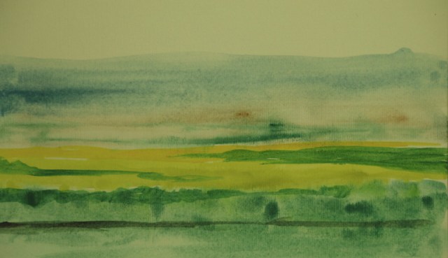 A quick early morning watercolour landscape from the train on the way to Lisbon.