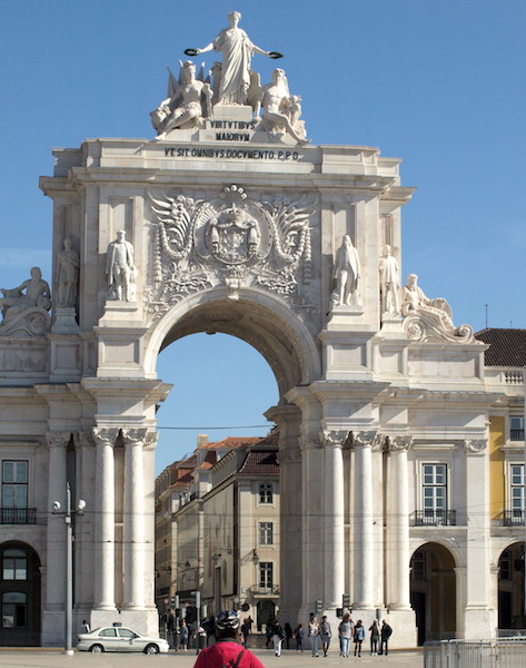 The Triumphal Arch at the entrance to the commercial district of Lisbon 
