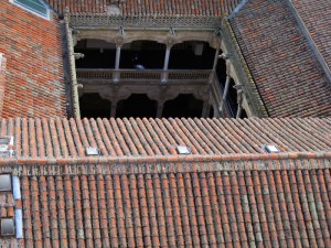 The courtyard of the Biblioteca Publica as seen from the university tower.  