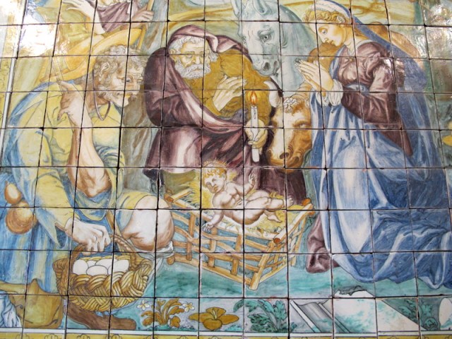 In this nativity scene there is detail in the intelligent expressions on the faces of the horses. And the basket of eggs is curious. Eggs must have been a valuable commodity in those times. 