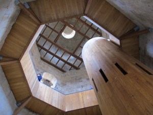 Enclosed narrow staircase to the tower top.  