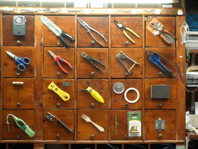 The inside walls of the hardware shop were lined with hundreds of drawers like these. 