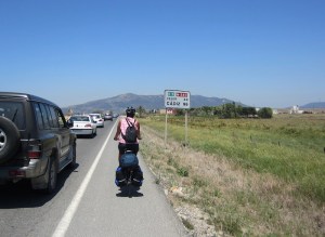 The road from Tarifa to Cadiz and Camping Torre de la Pena.   Strait of Gibraltar on the left. 