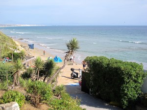 Beachfront with Tarifa town on the left in the distance.  