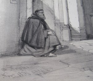 Detail of the old timer sitting against the wall in the previous print. 