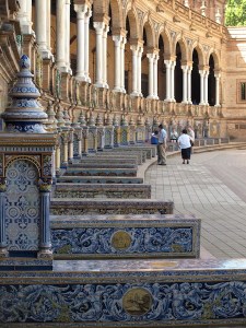Front colonnade detail. In each of the nooks there is a tile map of Spain’s autonomous regions. 