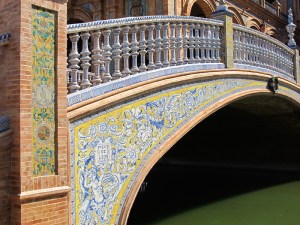 Bridge over the moat. There are four such bridges, each representing the four ancient kingdoms of Spain - Castile, Leon, Aragon and Navarra. 