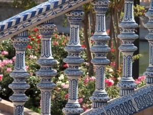 Hand painted glazed bridge posts. 