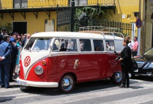 And here it is, what a beauty! Note the official photographer sizing up a shot of the bride and groom through the Kombi window. 