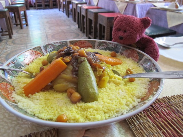 The good food…carrots, zucchini, beans and chickpeas on a bed of couscous. 