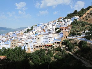 Part the way up to the abandoned Spanish mosque. The restored medina wall can be clearly seen coming down the ridge on the right. 