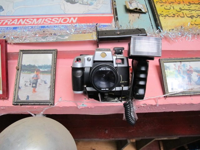 An odd item in the motorbike workshop. 