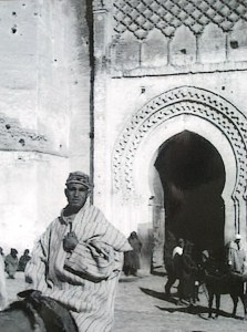 Old photograph of the grand gate into the Fez medina circa early 1900s. 