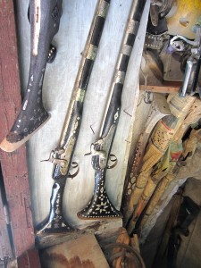 The metal parts for these blunderbusses were handmade using drill and file. 