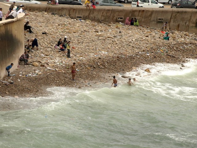 A gravelly beach in Casablanca. 