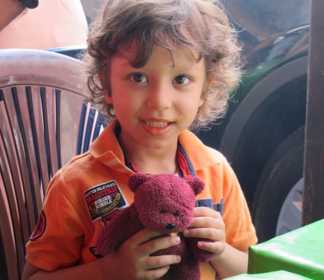 Rayan’s youngest brother getting to know BBear. 