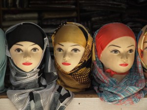 Headscarves are a common dress accessory in Morocco. 