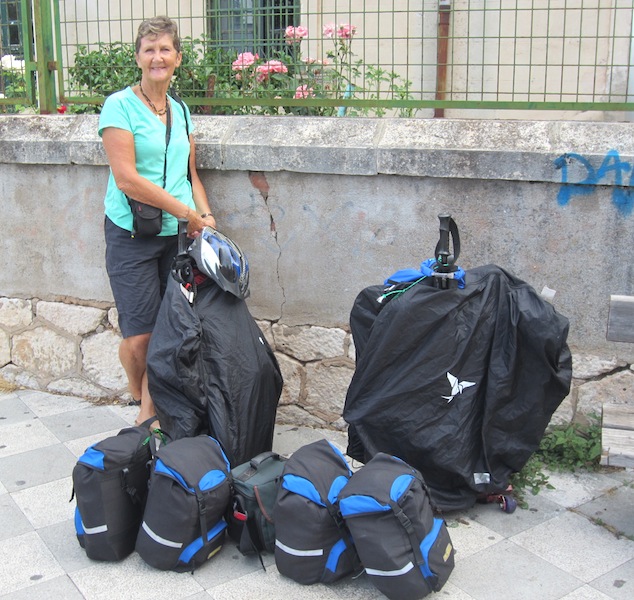The sum total of our luggage…four paniers, one camera bag, two bikes and two small backpacks (out of picture). 