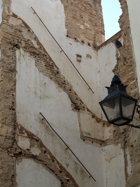 The house is gone but the staircase handrail remains. 