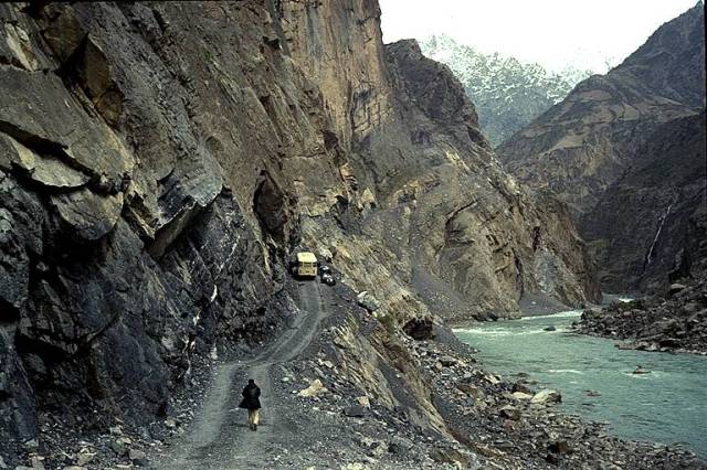 Narrow mountain road in northern Afghanistan. Image credit: Untamed Borders Adventure Travel. 