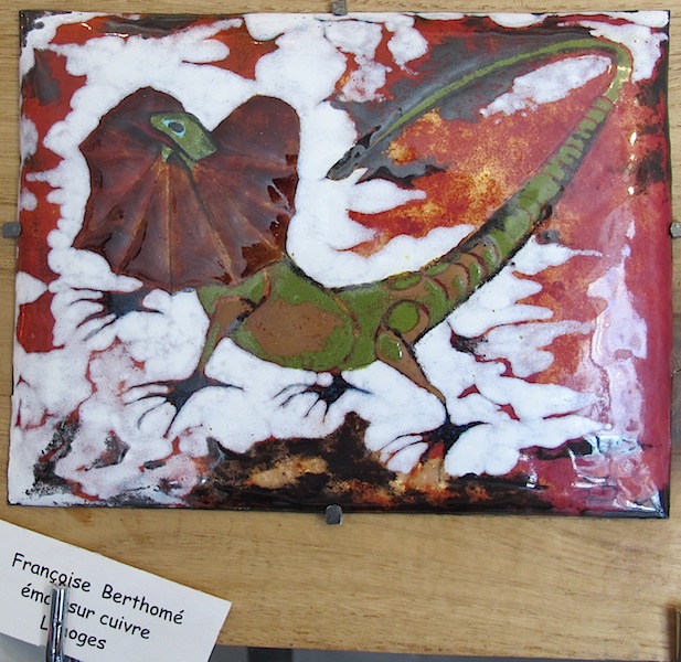 Frilled Neck lizard by Francoise Berthome in the Burguet- Dehays gallery . Many European artists use the Frilled Neck lizard as subject material.