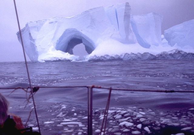 Solo sailing past an iceberg en route to the South Pole. 