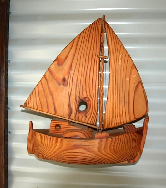 Sailing boat about 350mm long made from oregon timber, made when I was seventy. 