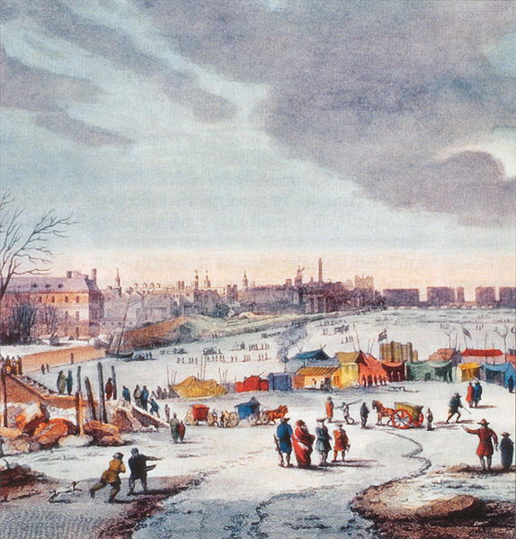 A frozen Thames (1683-1684). Image credit: In the public domain including the US. Scan from FT magazine by Thomas Wyke. 